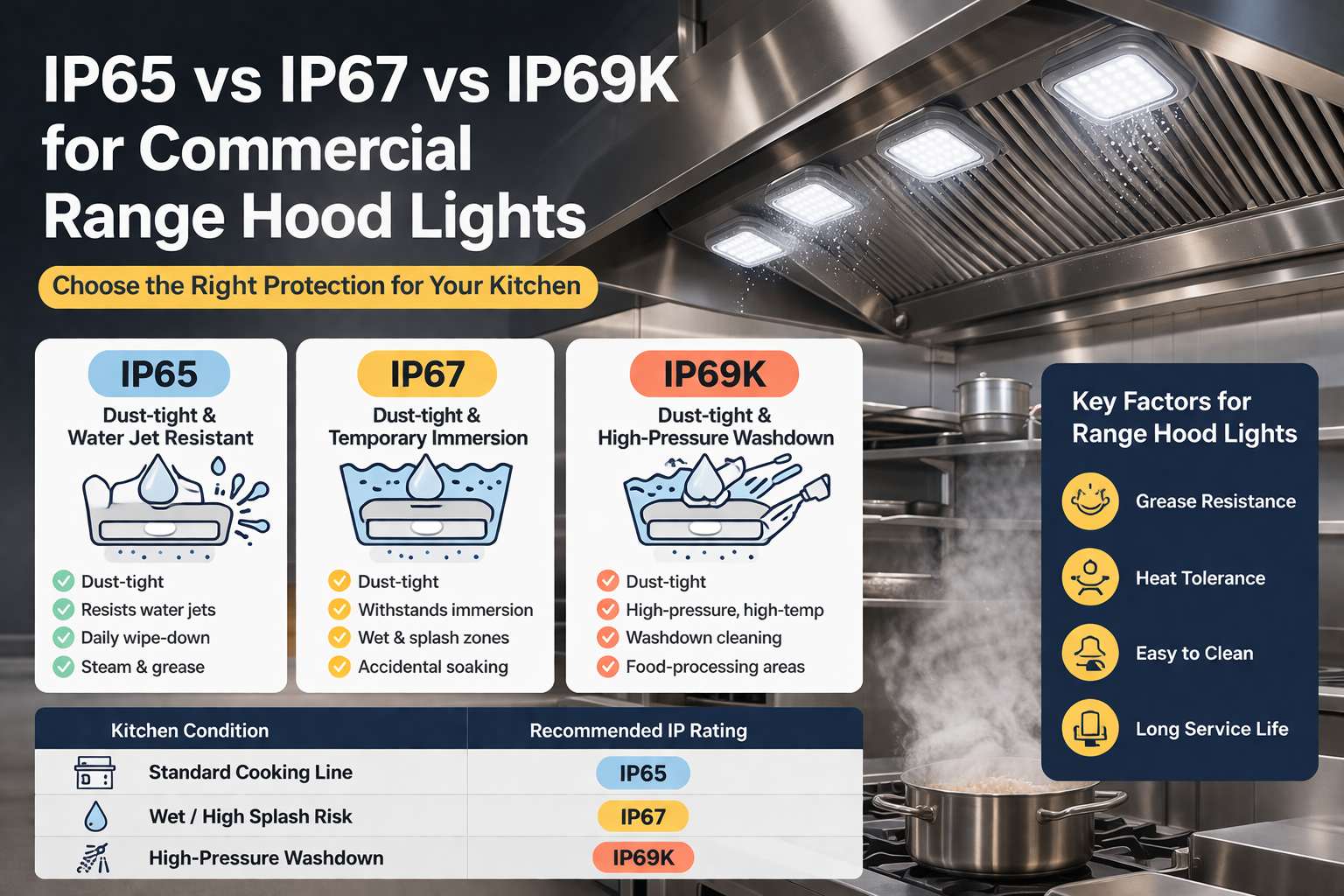 IP65, IP67, or IP69K for Commercial Range Hood Lights?