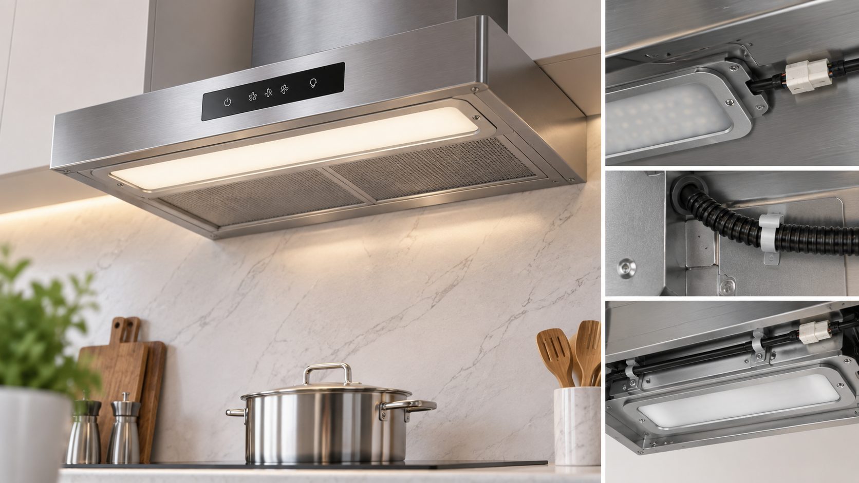 Range Hood Light Wiring Integration Cable Length, Connector Position, and Strain Relief
