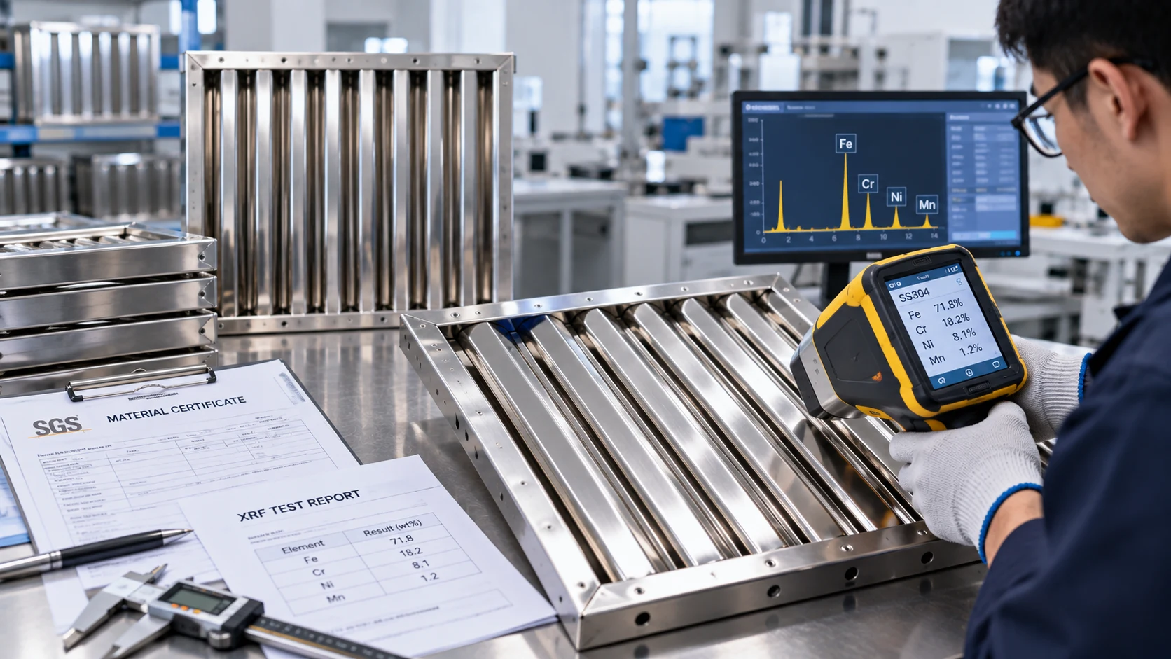 Material Certificates and XRF Checks for Stainless Steel Grease Filter Orders