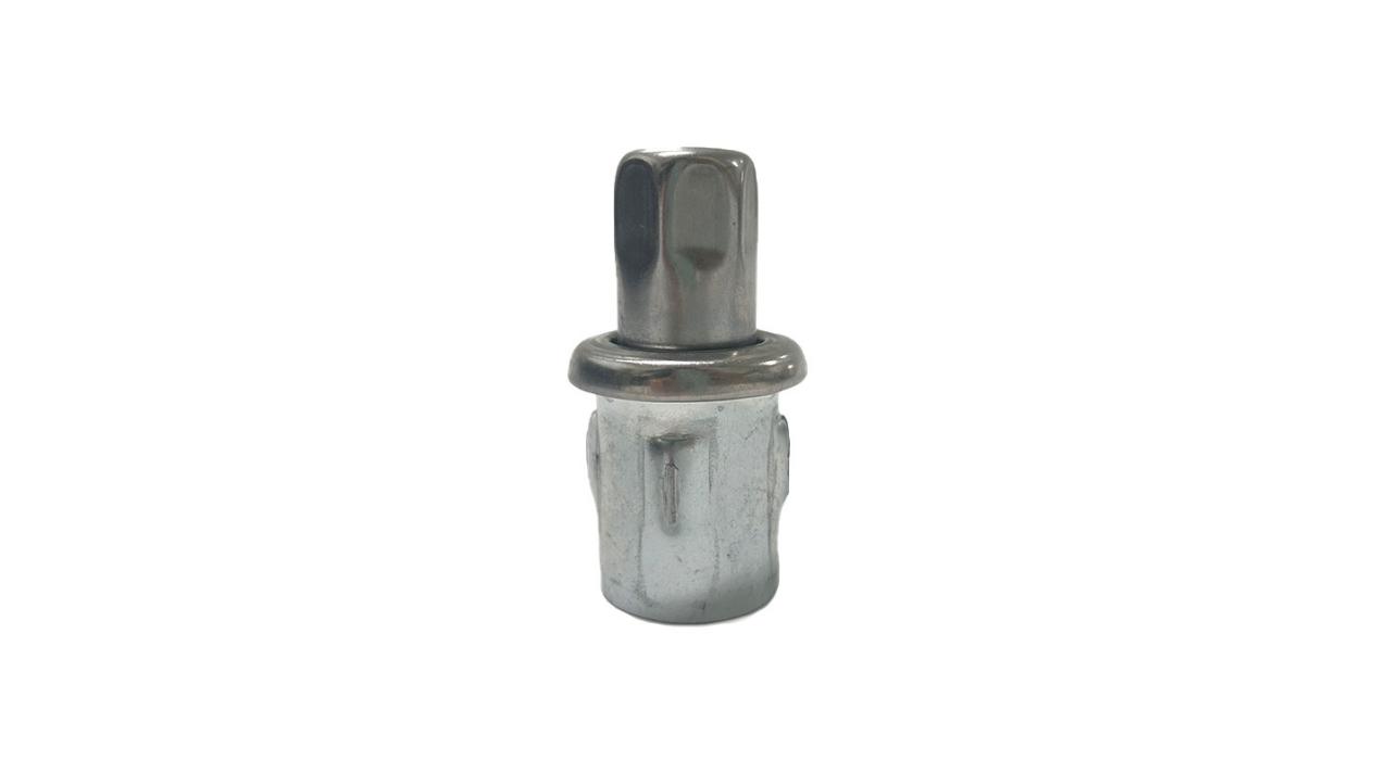Angled view of all steel bullet foot showing the rounded end and shoulder