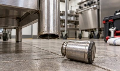 industrial quality inspection photograph in a clean metal fabrication workshop